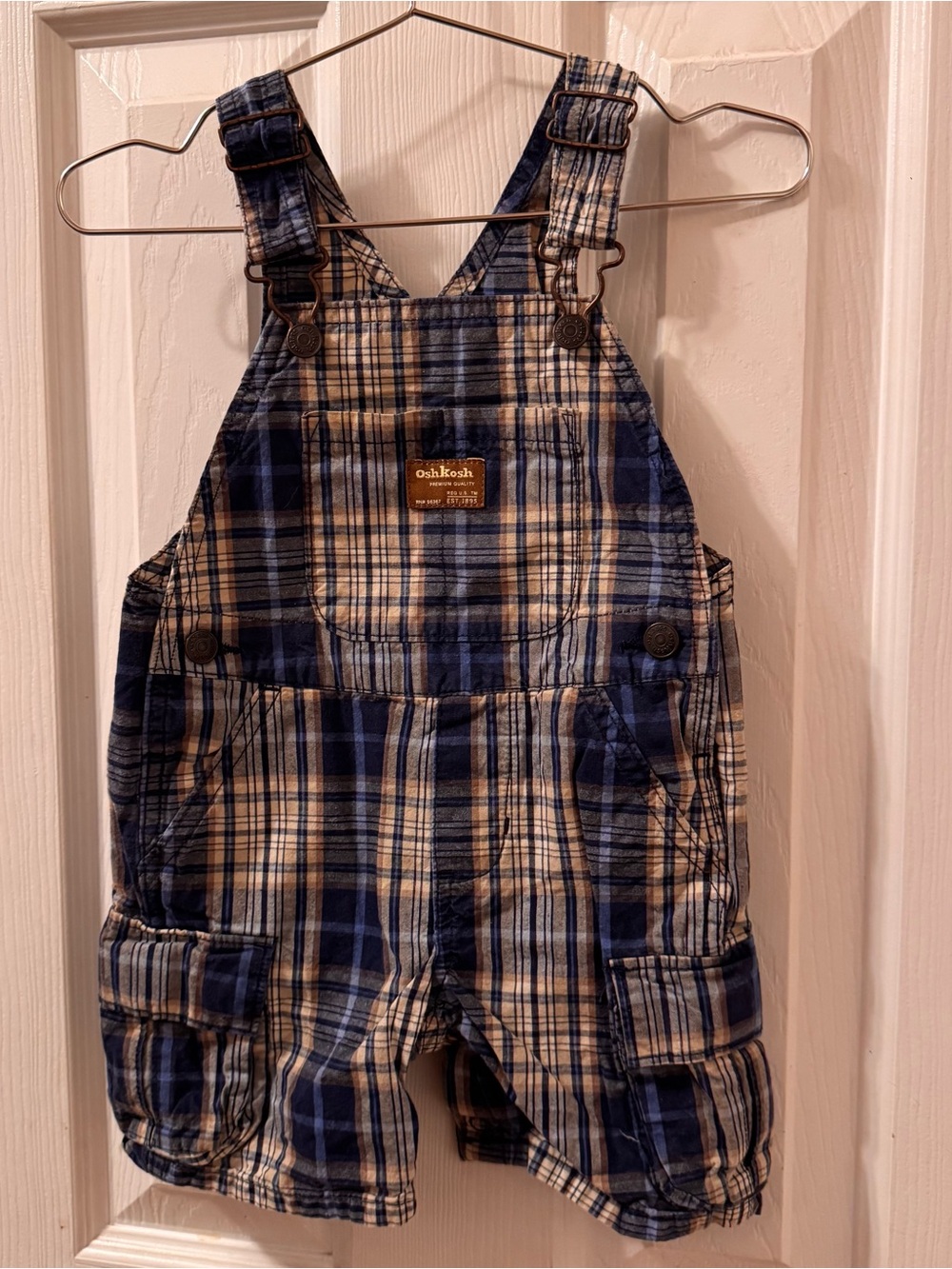 OshKosh B'gosh Blue and Cream Plaid Shortalls
